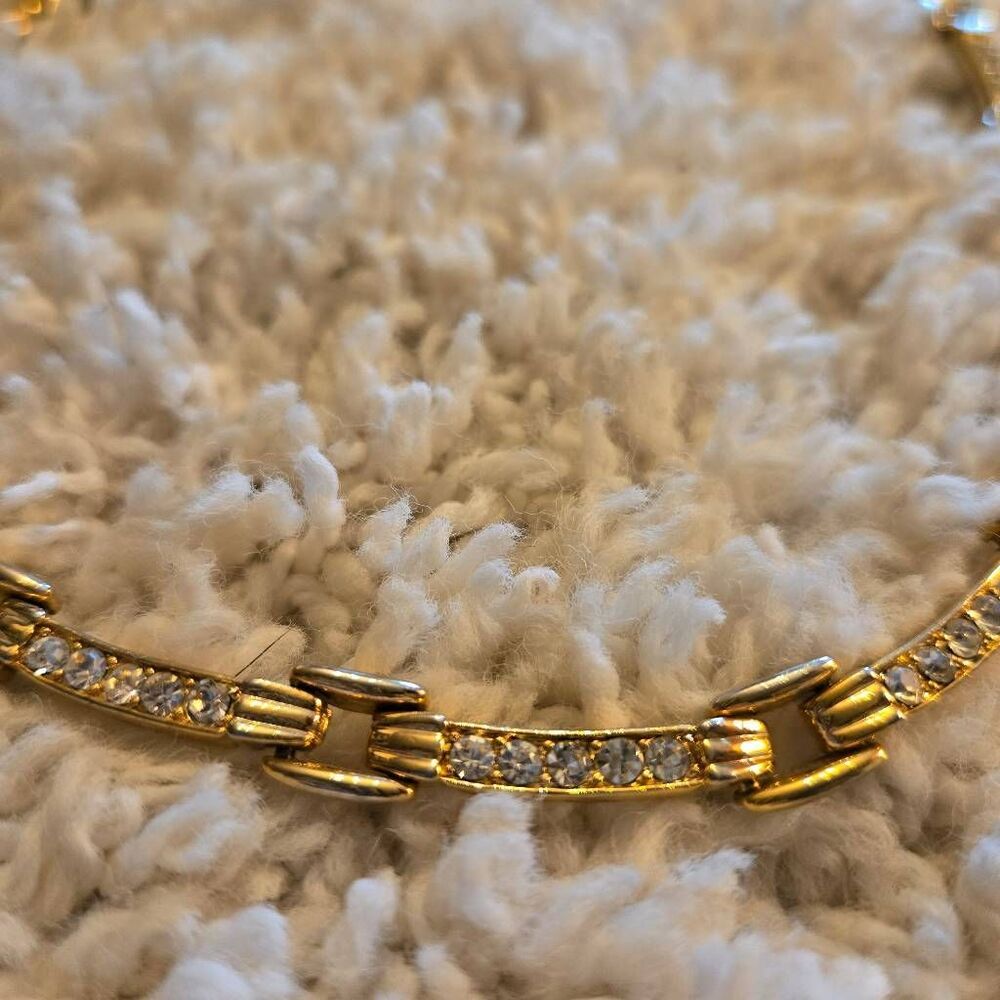 Vintage Gold & Rhinestone Link Necklace - Picture 3 of 8